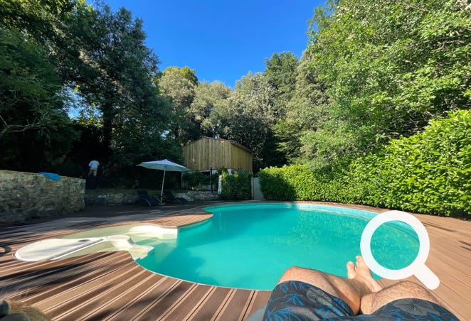 Piscine de la maison de vacances de la Boetie entourée d'arbres du Ponchet, Dordogne