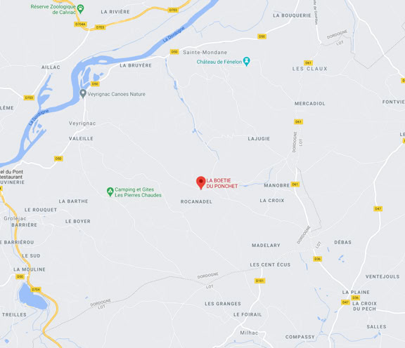 Localisation g&eacute;ographique lde la location saisonni&egrave;re la Boetie du Ponchet - Veyrignac - Dordogne - Proche Sarlat - maison de vacances